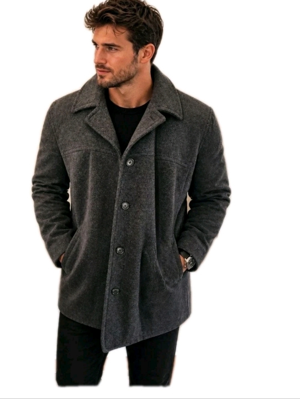 J.Crew Mens Wool Blend Gray Pea Coat  Classic Timeless Closet Staple Outerwear M